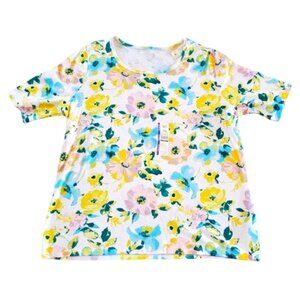 Time and Tru NEW Plus Size Scoop Neck Short Sleeve Multi Colored Floral Top 719